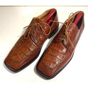 EUC David Eden Genuine Crocodile Brown Square Toe Dress Shoe Size 11